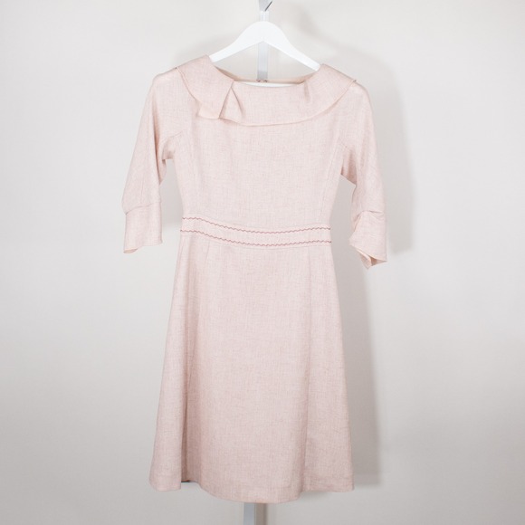 itMICHAA Dresses & Skirts - itMICHAA Pale Pink Textured Ruffle‎ Collar Midi Dress 3/4 Sleeve Small
